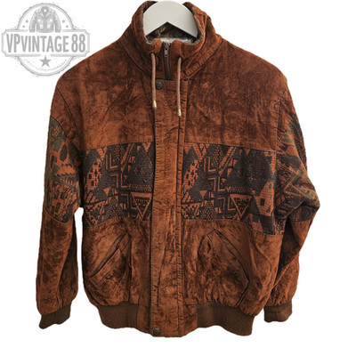 Vintage Azteken Navajo Bomberjacke Inka Stil hellbraun Leder Festival Mantel