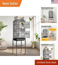Spacious 64-Inch Bird Cage for Parrots  Small Birds with Rolling Wheels