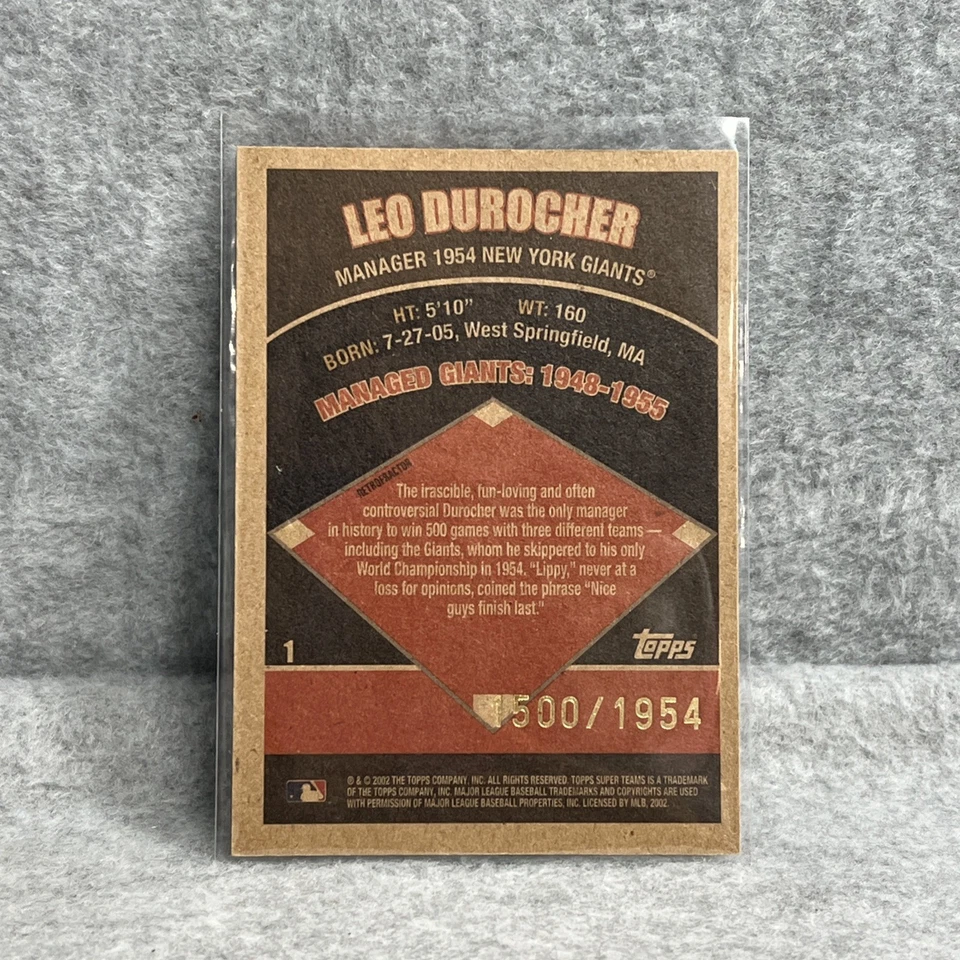 2002 Topps Super Teams Retrofractor #1500/1954 Leo Durocher #1 Giants - Image 2 of 2