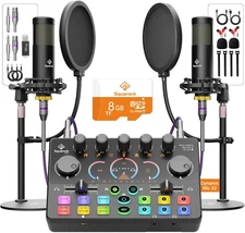 Podcast Equipment Bundle for 2, with XLR Dynamic Microphone, TF Card, 5Rgb,Surro