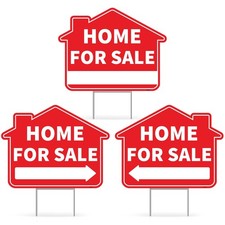 3PC Home For Sale Sign with Stakes, 17 Inches by 13 Inches - Double Sided Sig...