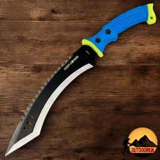 16" FULL TANG Combat Tactical Blue BOWIE Knife Survival Hunting KUKRI w/ Sheath