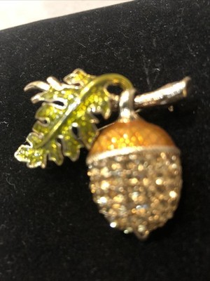 Acorn Leaf Branch Rhinestone Enamel Pin