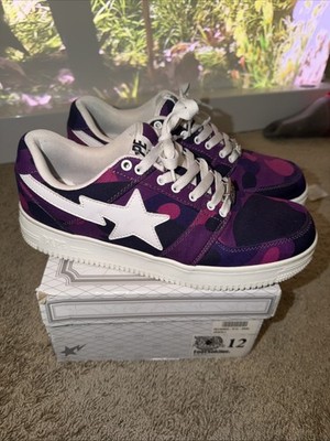 A Bathing Ape Bapesta Purple Camouflage Lace Up Low Top Sneakers Size 12