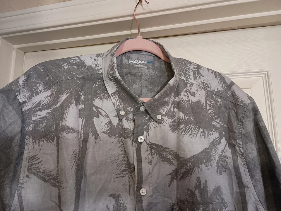 Camisa Hawk Para Hombres Gris Informal Abotonada Estilo Playa Hawwaiano Manga Corta XL Foto 2 de 4