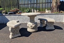 Large Round Garden Table Set – Cast Stone with 1-4 Bench -  Seat   Weatherproof