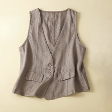 Ladies Cotton Linen Waistcoat Vest Solid Tank Top Sleeveless Button Down Daily
