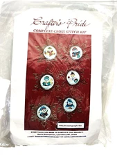 CRAFTER'S PRIDE X STITCH CHRISTMAS *SNOW PEOPLE* SET of 6 ACRYLIC SNOWFLAKE KIT