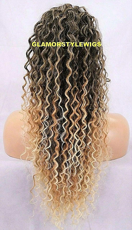 Human Hair Blend Ponytail Long Curly Layered Hair Piece Extensions Brown Blonde - Image 3 of 4