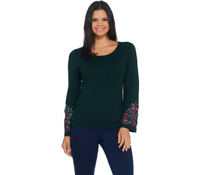 Linea by Louis Dell'Olio Whsper Knt Swter w/Embroidery-Dark Frst Grn-LG-A343152
