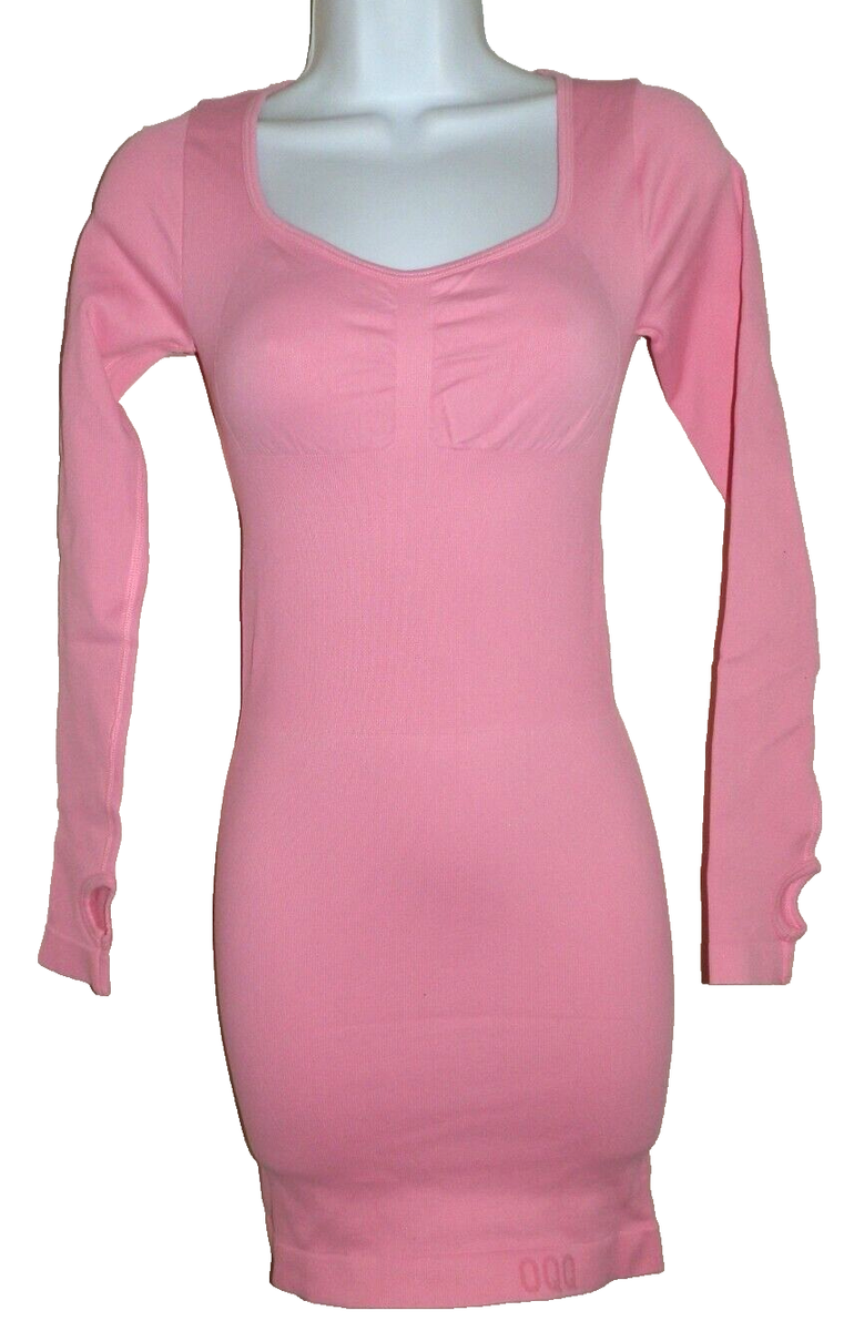New Juniors Size Medium Pink Ribbed Bodycon Dress Long Sleeves
