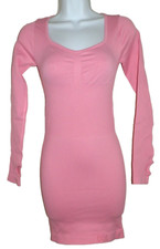 New Juniors Size  Small Pink Ribbed Bodycon Dress Long Sleeves
