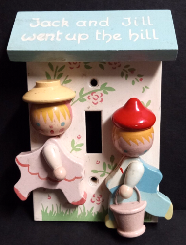 Vintage Irmi Wooden Jack and Jill Light Switch Plate Cover Nursery Decor 5"h