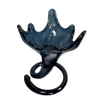 Vintage Murano Style Blown Glass Trumpet Vase Dark Smoky Blue Curled Base Swung