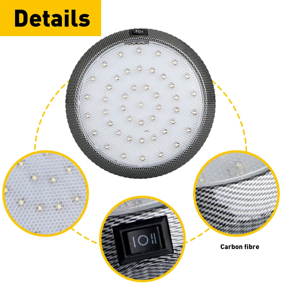 Lámpara de techo redonda conmutada con luces LED interiores para autocaravana cámper remolque 12 V Foto 2 de 4