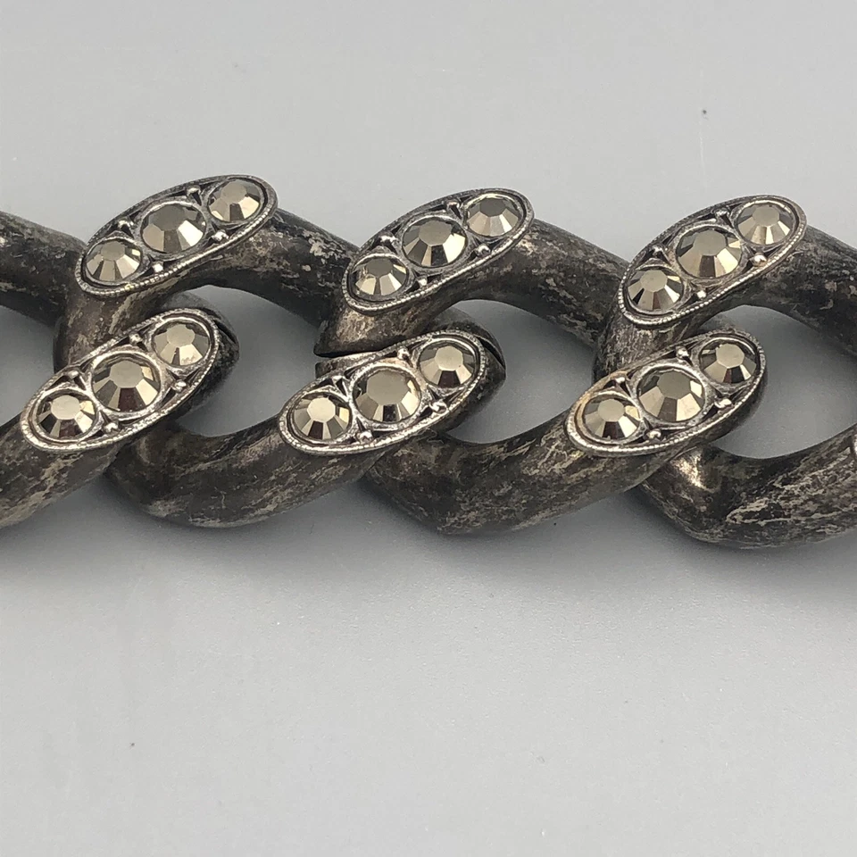 复古 Lanvin 法国宽链手链枪金属银 Marcasite 切换艺术装饰 — 第 3/4 张图片