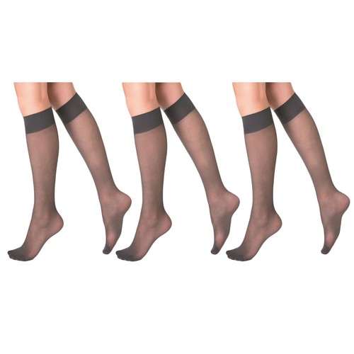 Sheer Knee High Socks for Women 15 Denier Stay up Band 3 Pairs - Picture 3 of 33