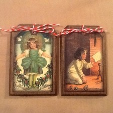 5 HANDCRAFTED Wooden VINTAGE GIRLS Christmas Ornaments/GiftTags/HangTags SET4A