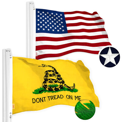 G128 Combo: USA Flag & Gadsden Don't Tread On Me Flag 3x5Ft Emb 220GSM Spun Poly