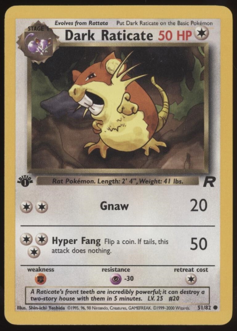1st Ed Dark Raticate Non-Holo WOTC Pokemon Card 51/82 Rocket Set EXCELLENT