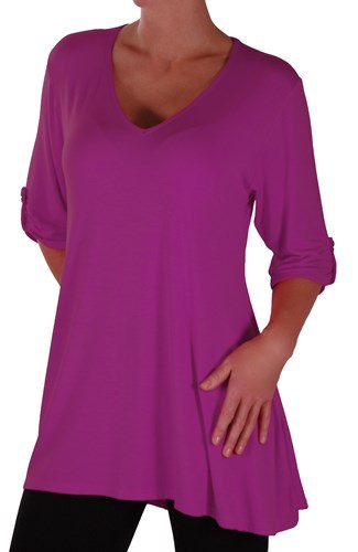 Womens Fashion 3/4 Sleeve V Neck Plain Long Casual Plus Size Blouse Tunic Top - Picture 17 of 40