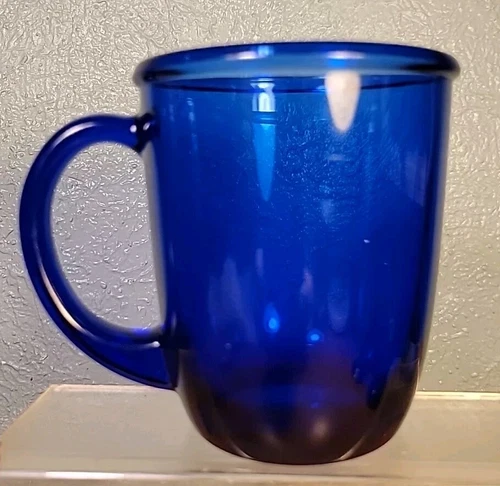 Arcoroc France Glass Coffee Cup Mug Cobalt Blue 3.75" Tall  NICE 