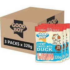 Image of Good Boy Pawsley & Co Dog Chewy Twists with Duck 100% Natural Meat 320g Pack x 3