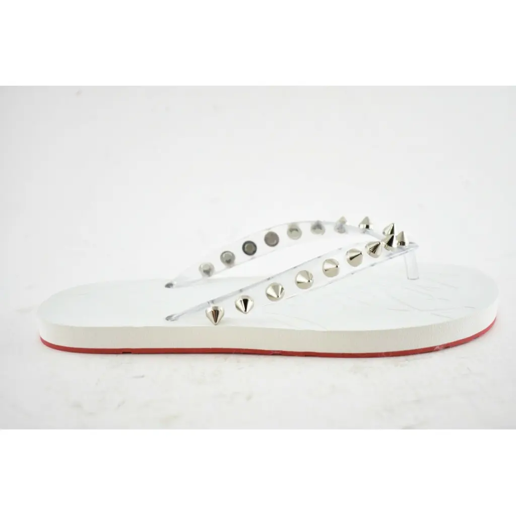 Christian Louboutin Loubi Flip Spikes Donna Flat White Thong
