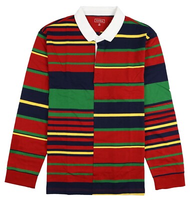 Club Room Men's Roadmap Striped Rugby Long Sleeve Shirt Size Large