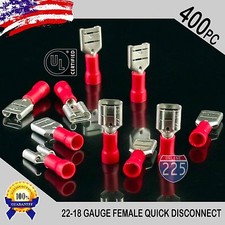 400 Pack 22-18 Gauge Female Quick Disconnect Red Vinyl Crimp Terminals .250" US