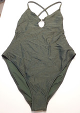 NEW AMERICAN EAGLE AERIE LARGE 1pc SWIMSUIT DARK GREEN, CHEEKY BOTTOM