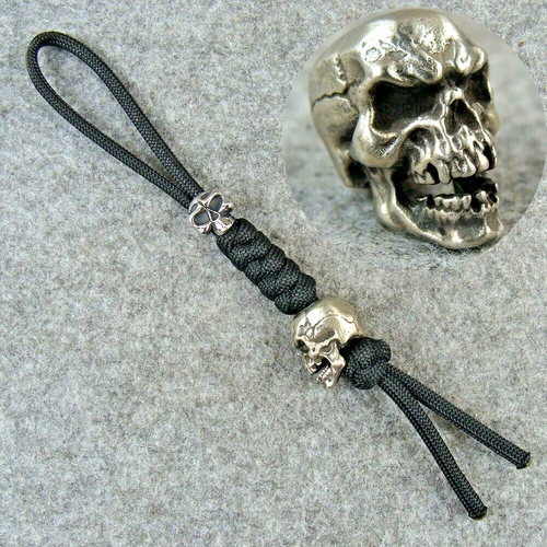 White Copper Skull Knife Lanyard Bead Paracord Beads Handmade Lanyard Pendant