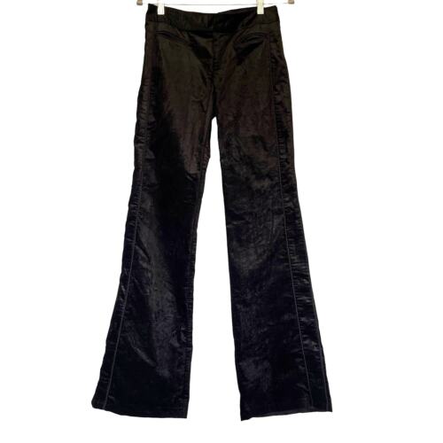 NANETTE LEPORE Velvet Flare Womens Pants Sz 2 Black Side Stripe Low Rise Retro