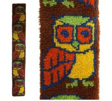 Vintage Early 1970's Wool Latch Hook Owl Wall Hanging 68" X 11"