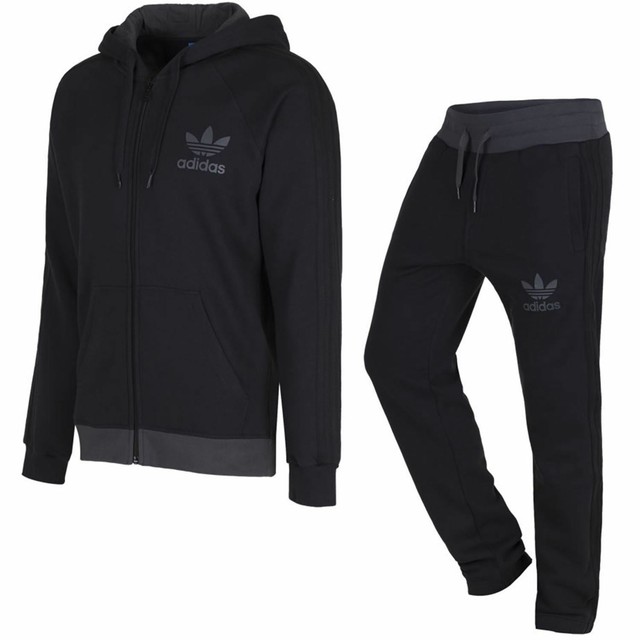 mens adidas originals full fleece tracksuit grey