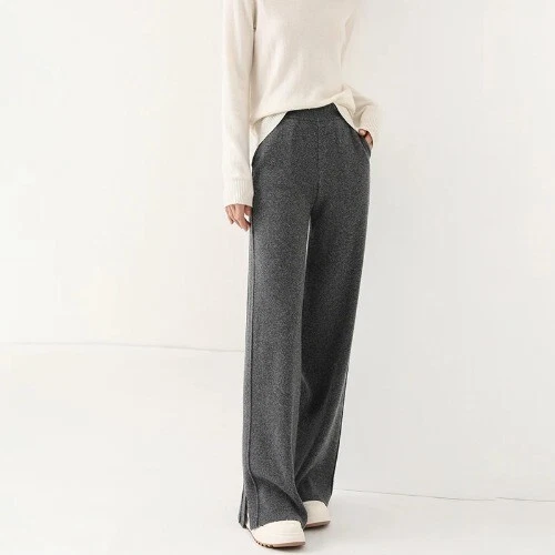 Pantalones sueltos de cachemir de cintura alta para mujer - Imagen 4 de 31