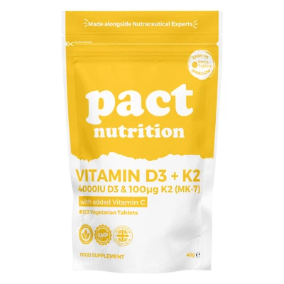 PACT NUTRITION Vitamin D3 4000iu & Vitamin K2 100mcg MK7 | 120 Vitamin D K2 Vegetarian Tablets