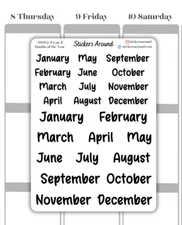 Black Months of the Year Script Planner Sticker, Journaling Sticker