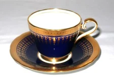 Aynsley 3835 Cobalt Blue, Gold Gilt Demitasse or Espresso Cup & Saucer Set