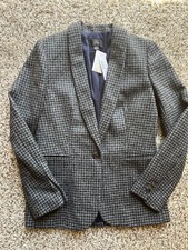 J. Crew Parke Blazer Houndstooth Plaid Wool Black Gray Style J4861 Size 2 NWT