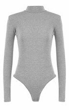 NEW WOMENS LADIES LONG SLEEVE PLAIN HIGH TURTLE NECK BODYSUIT LEOTARD  TOP 