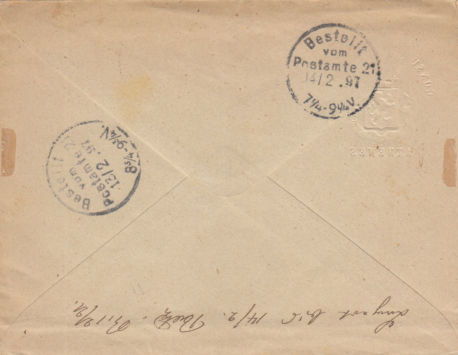 Stamp Greece 1897 Belgian Consulate 20 lepta cover sent registered to