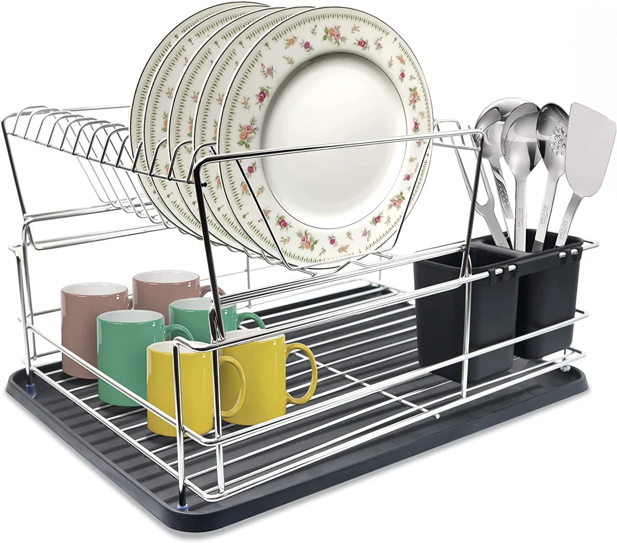 Two-Tier Dish Drying Rack - Rust Proof Stainless Steel, Self