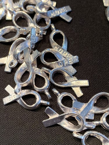 Hope Ribbon Charms 100 Pieces Cure Cancer Society Silver Tone Crafting Findings - Picture 5 of 8