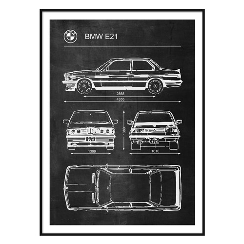 Poster BMW E21 auto retrò vintage blueprint art - Foto 4 di 5