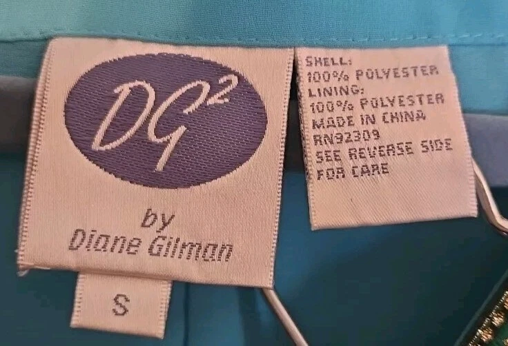 DG2 Diane Gilman Size S Blue Green Teal Embellished Long Sleeve V-Neck Tunic Top - Image 3 of 4
