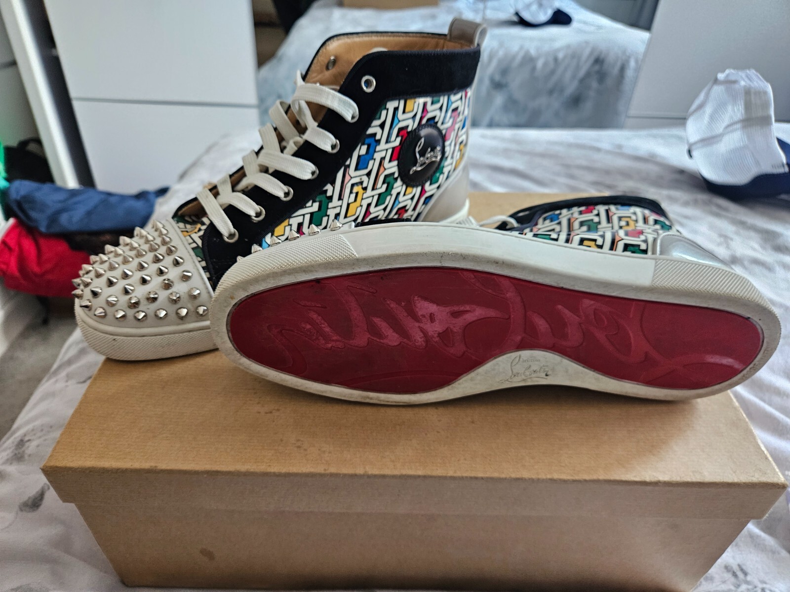 Louboutin Lou Spikes Orlato Flat CLF Hightops Multi/Silver Size 43/9 RRP £875 image 4