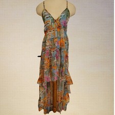 A And B Spaghetti Strap Backless Floral Print High-Low Tiered Dress Womens Small