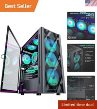 Stylish Black ATX Mid-Tower Case with 6 ARGB Fans  Easy Access Design