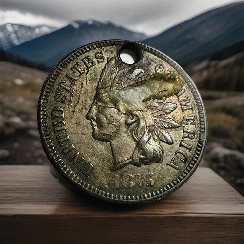 1875 Indian Head Cent Semi Key Date  Possible Mint Error W/ Tiny Hole XF+ #IHP75